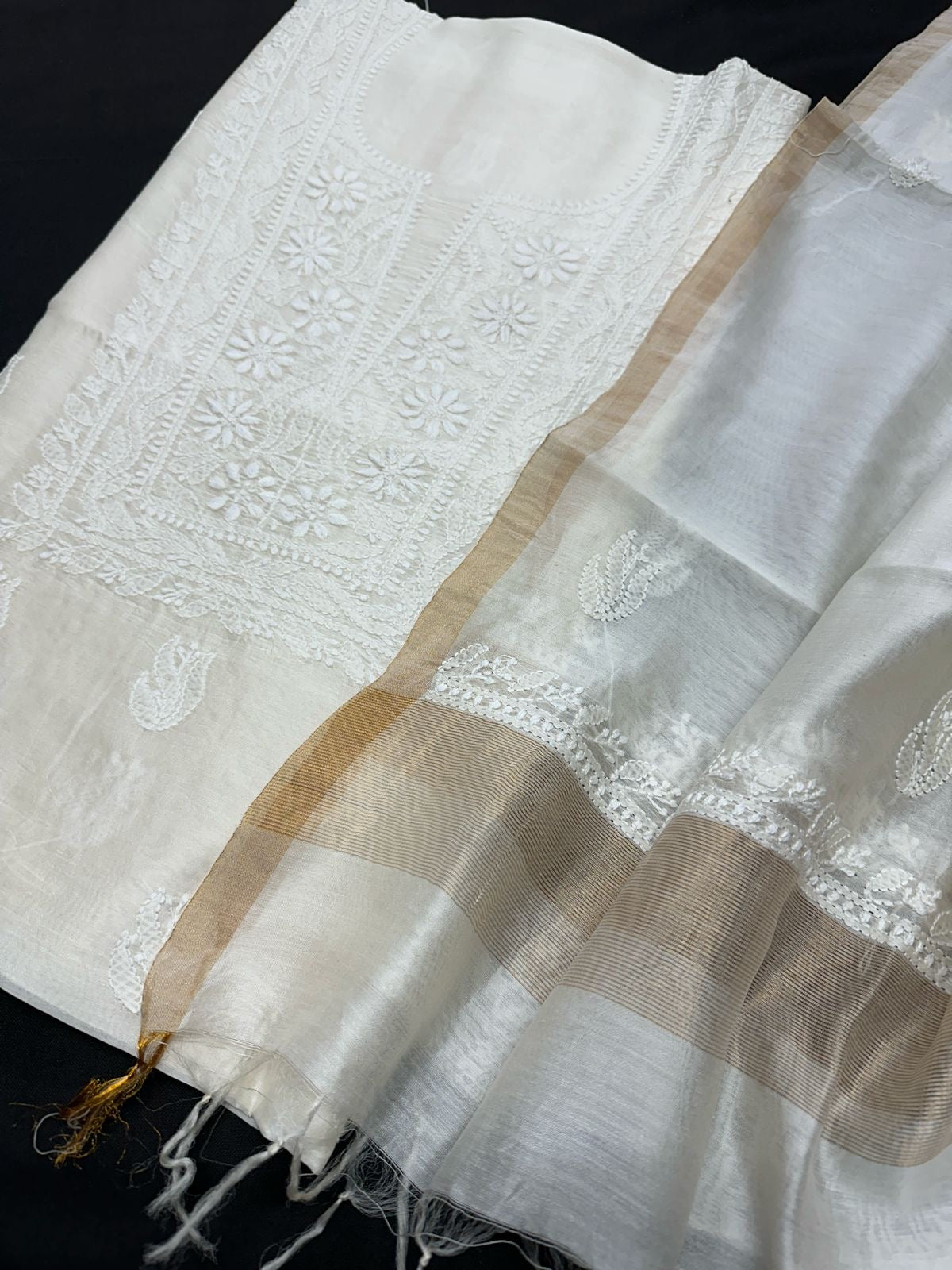 Pure Chanderi Chikankari Dress Material