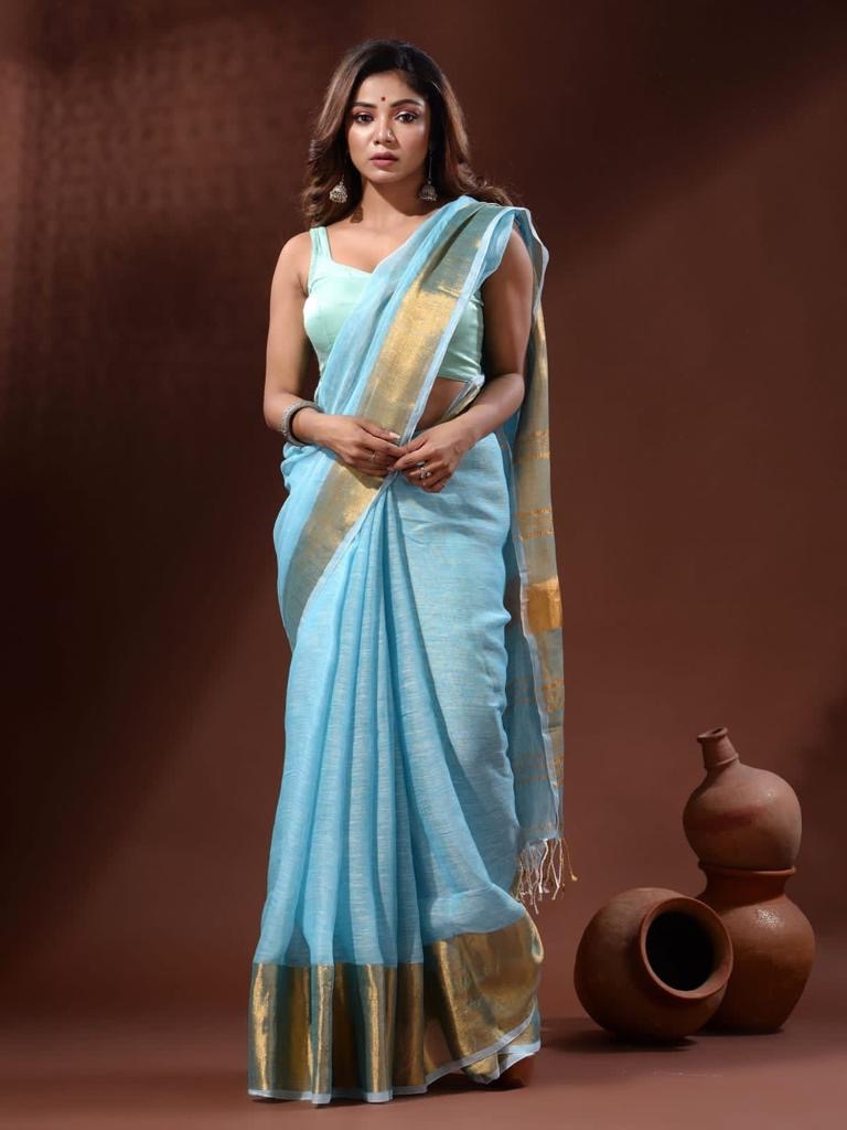 Linen - Golden Zari Saree