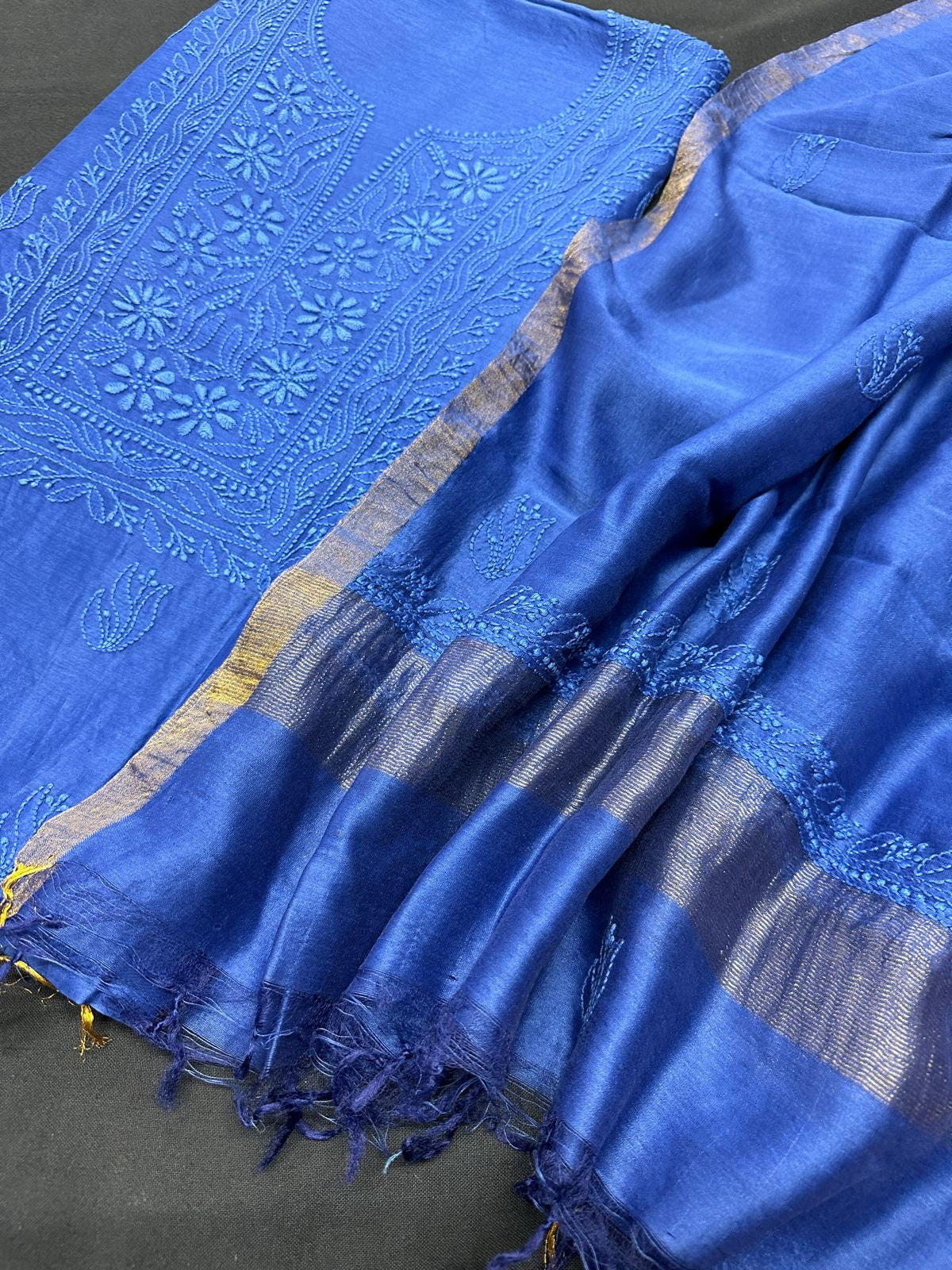 Pure Chanderi Chikankari Dress Material