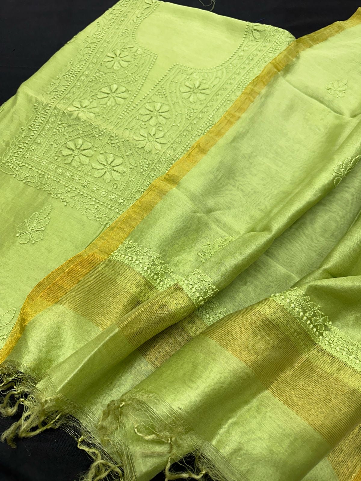 Pure Chanderi Chikankari Dress Material