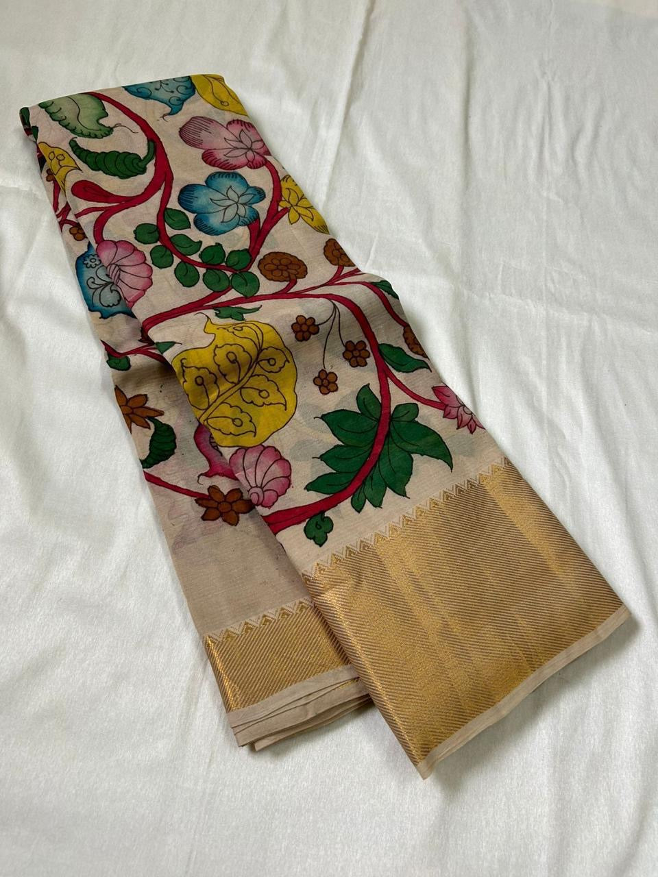 Pen Kalamkari Silk Saree