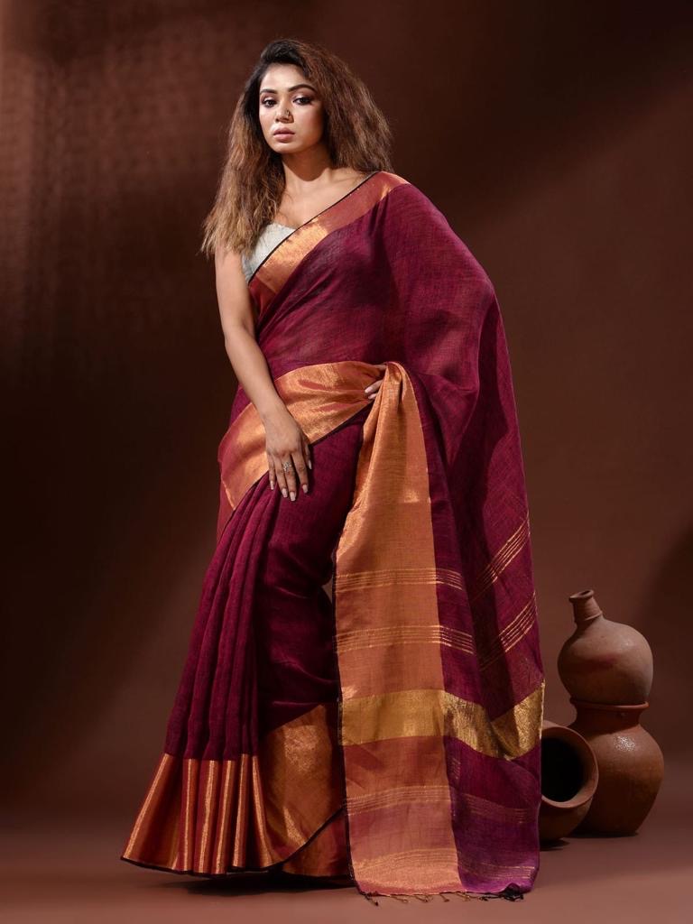 Linen - Golden Zari Saree