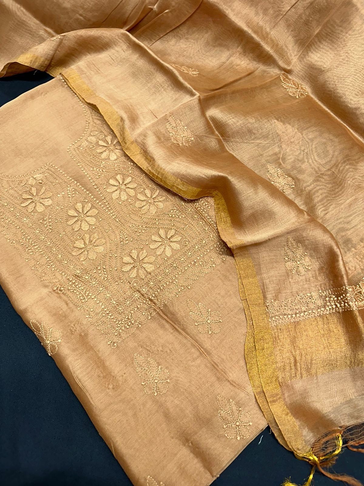 Pure Chanderi Chikankari Dress Material