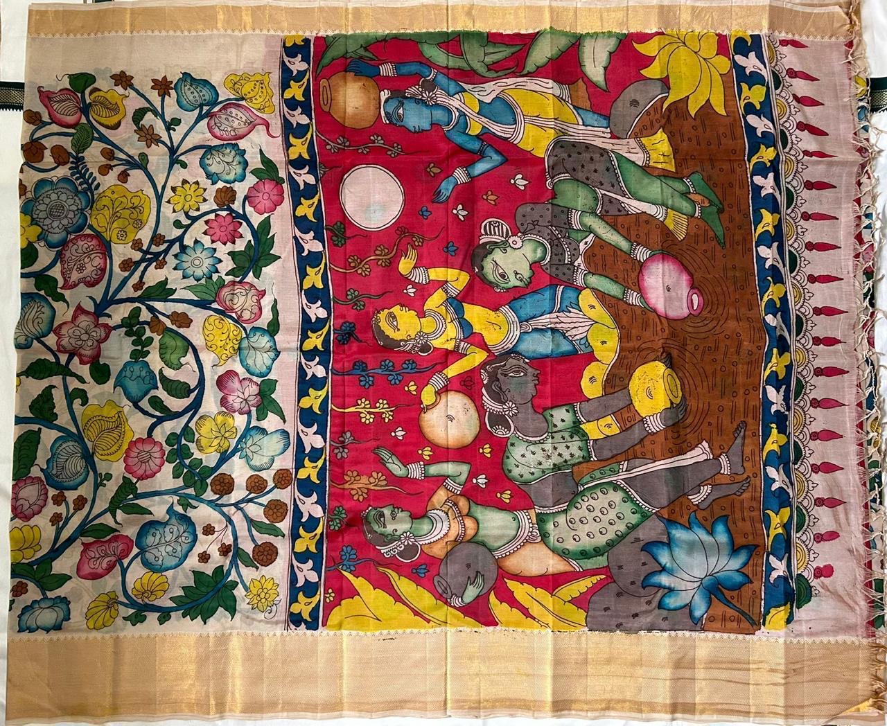 Pen Kalamkari Silk Saree