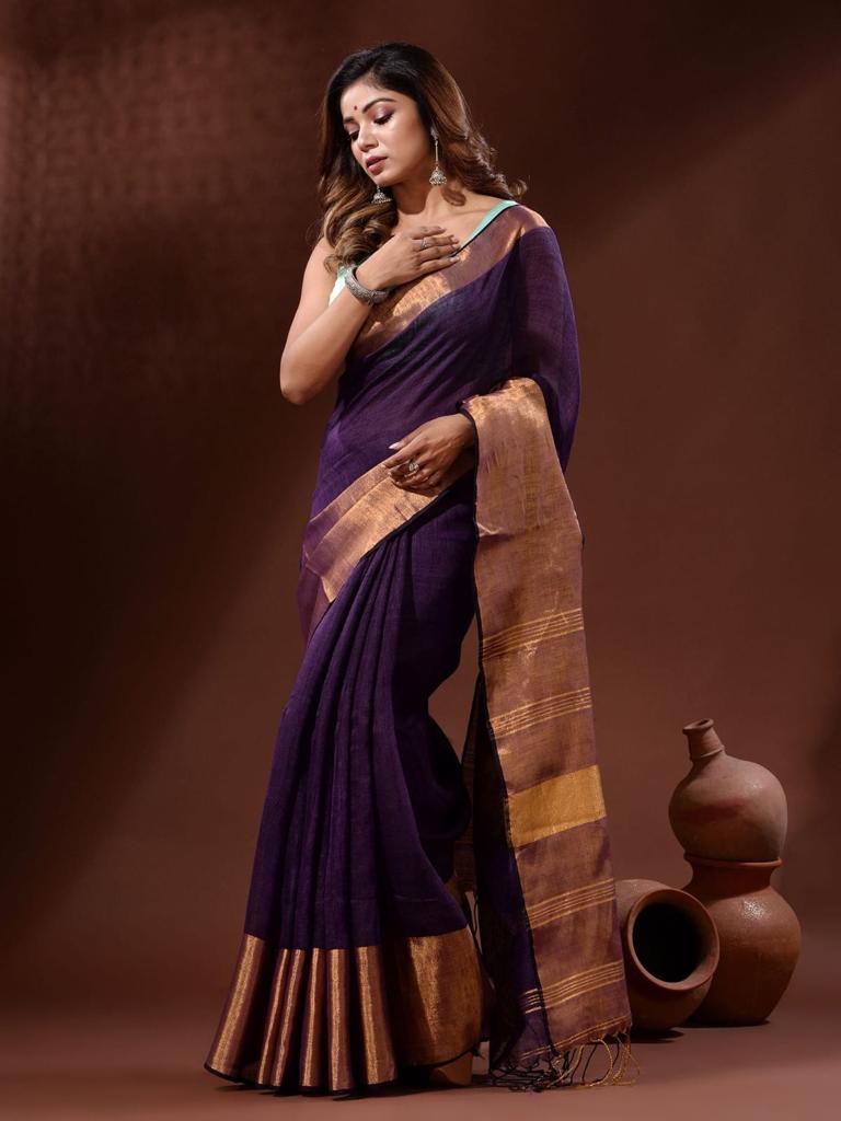 Linen - Golden Zari Saree