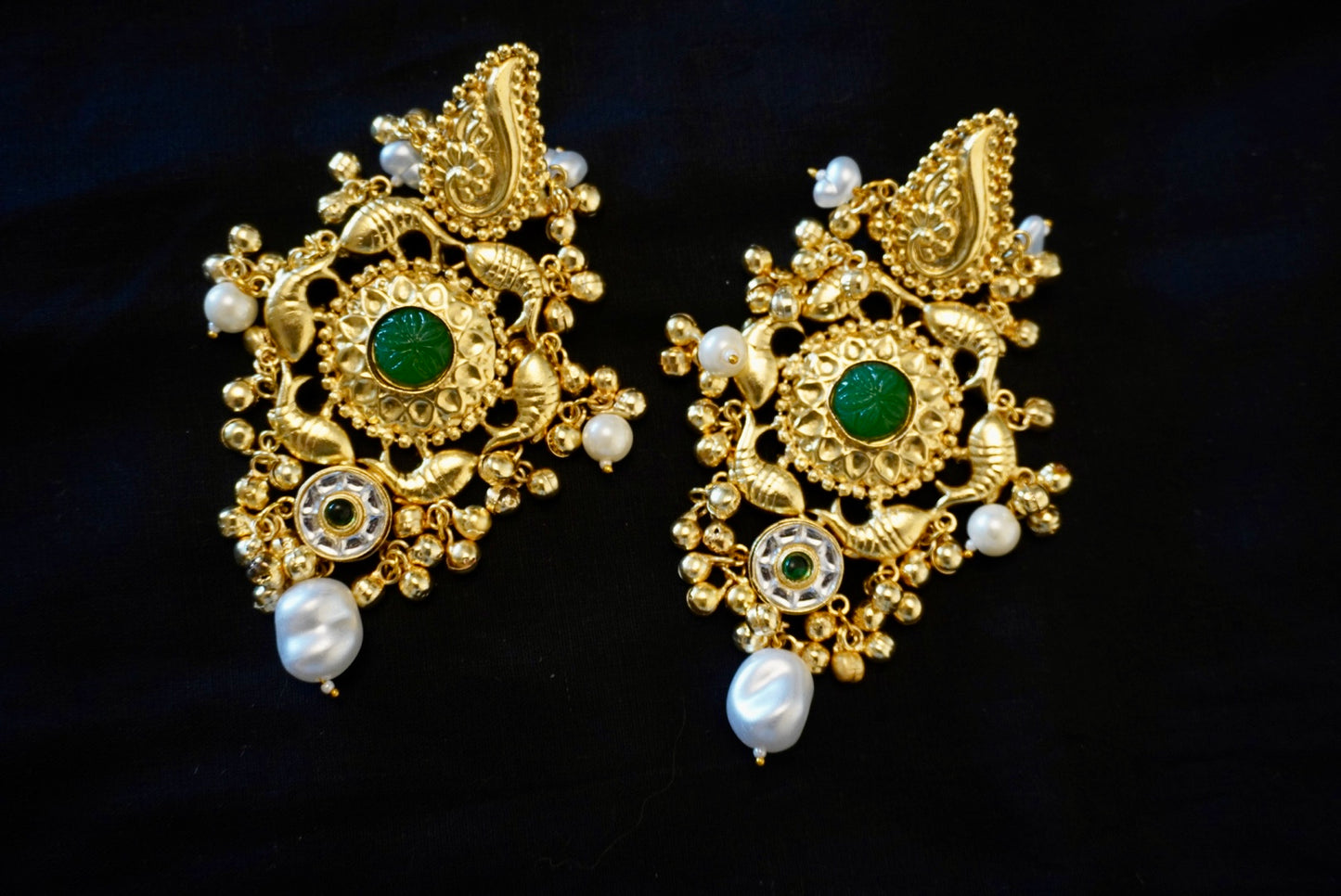 Long Green Stone Jhumkas