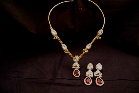 Ruby (imitation) Stone Neck Cuff Set