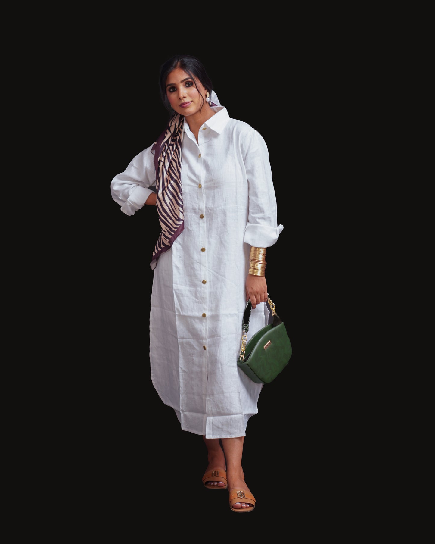 Linen Shirt Dress with Brass Buttons