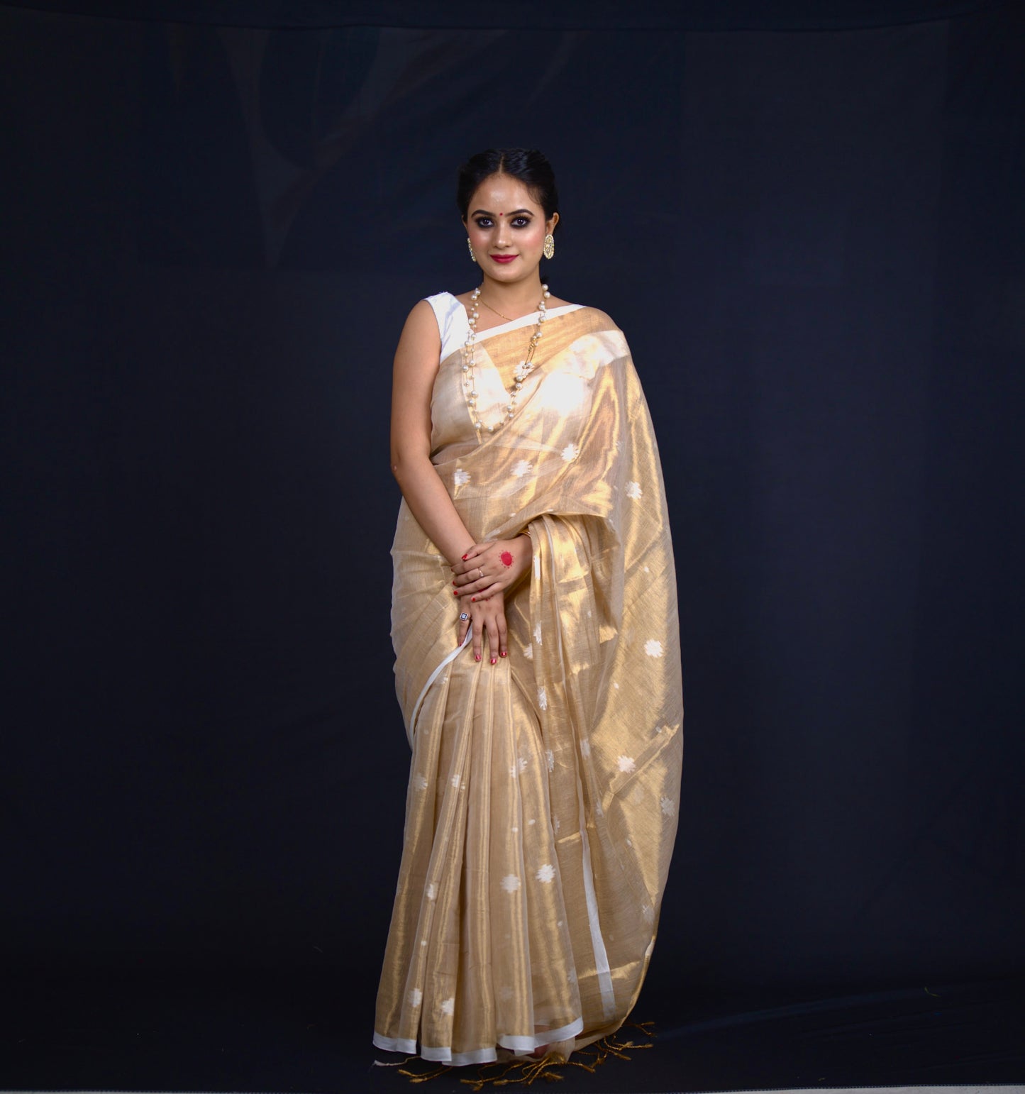 Tissue Ivory Golden Saree