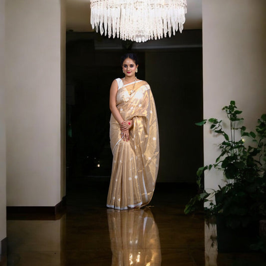 Tissue Ivory Golden Saree