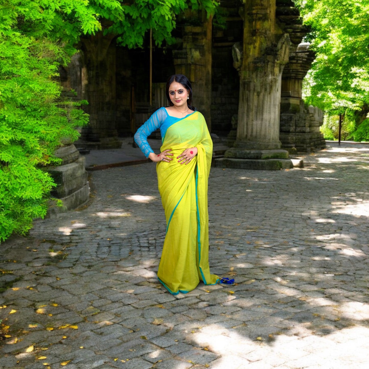 Bright Green cotton mul saree