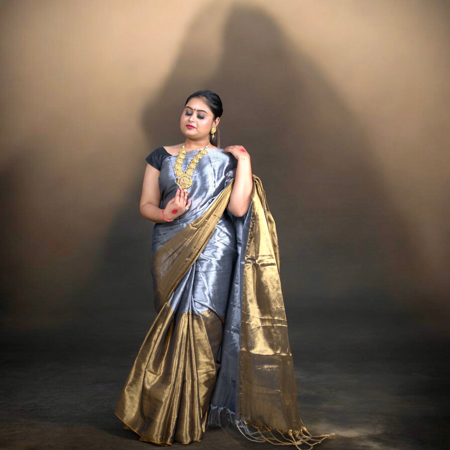 Copper and Silver Tissue Blend Saree