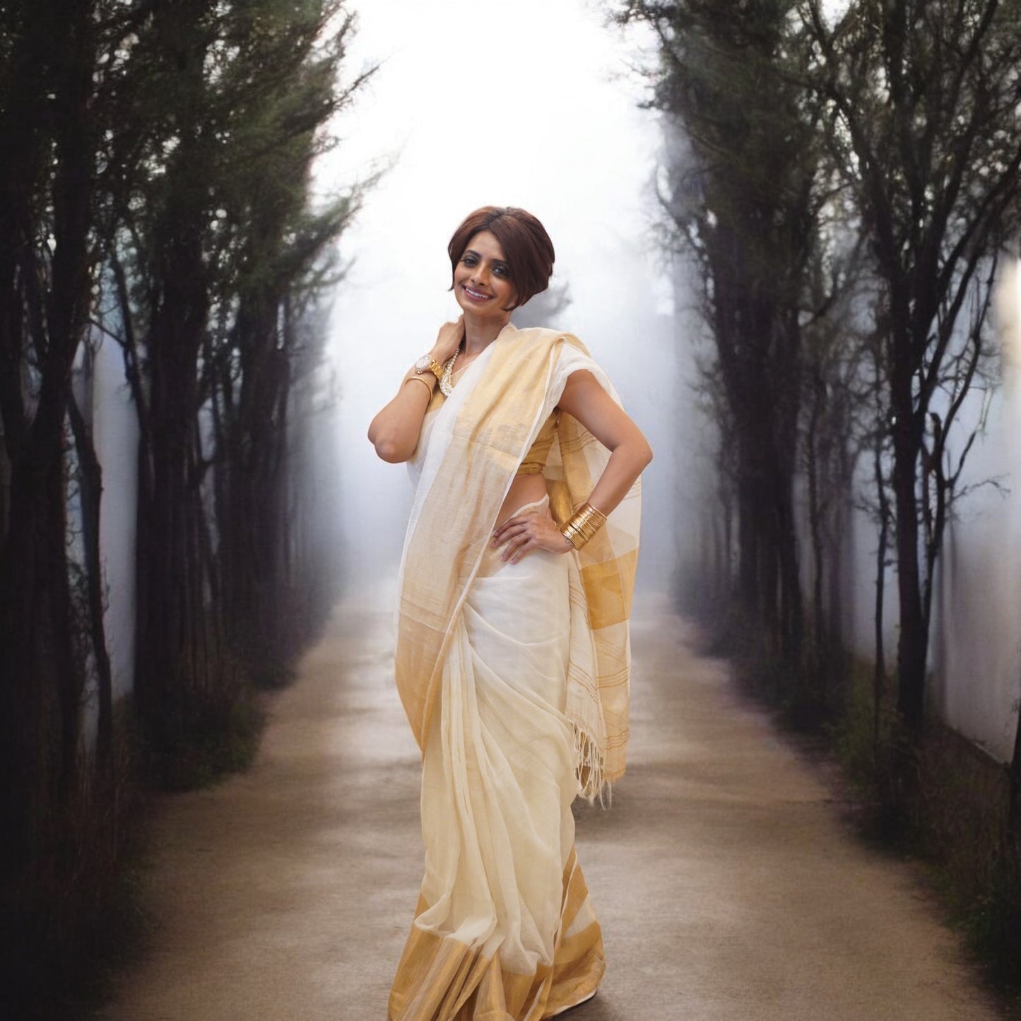 Linen - Golden Zari Saree