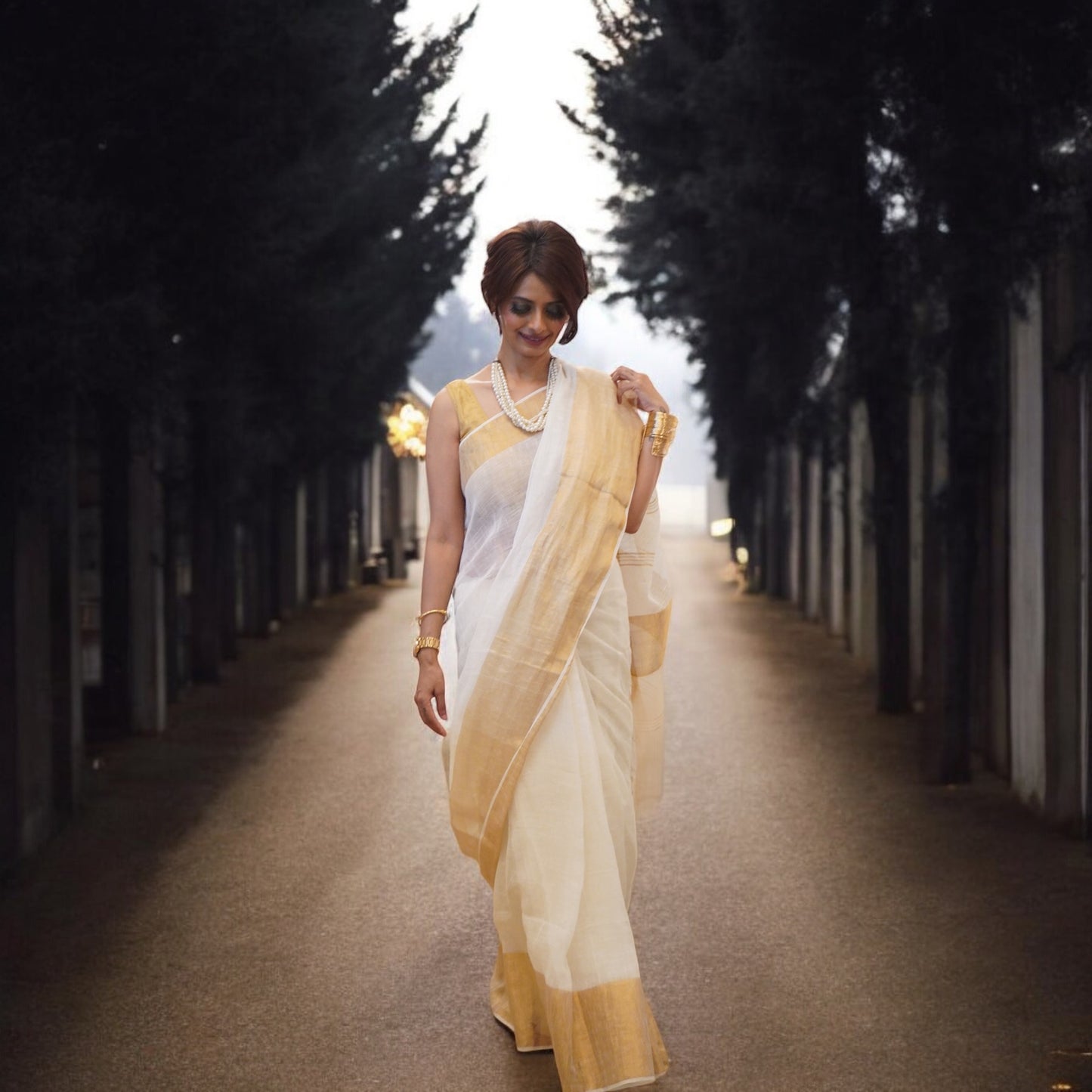 Linen - Golden Zari Saree