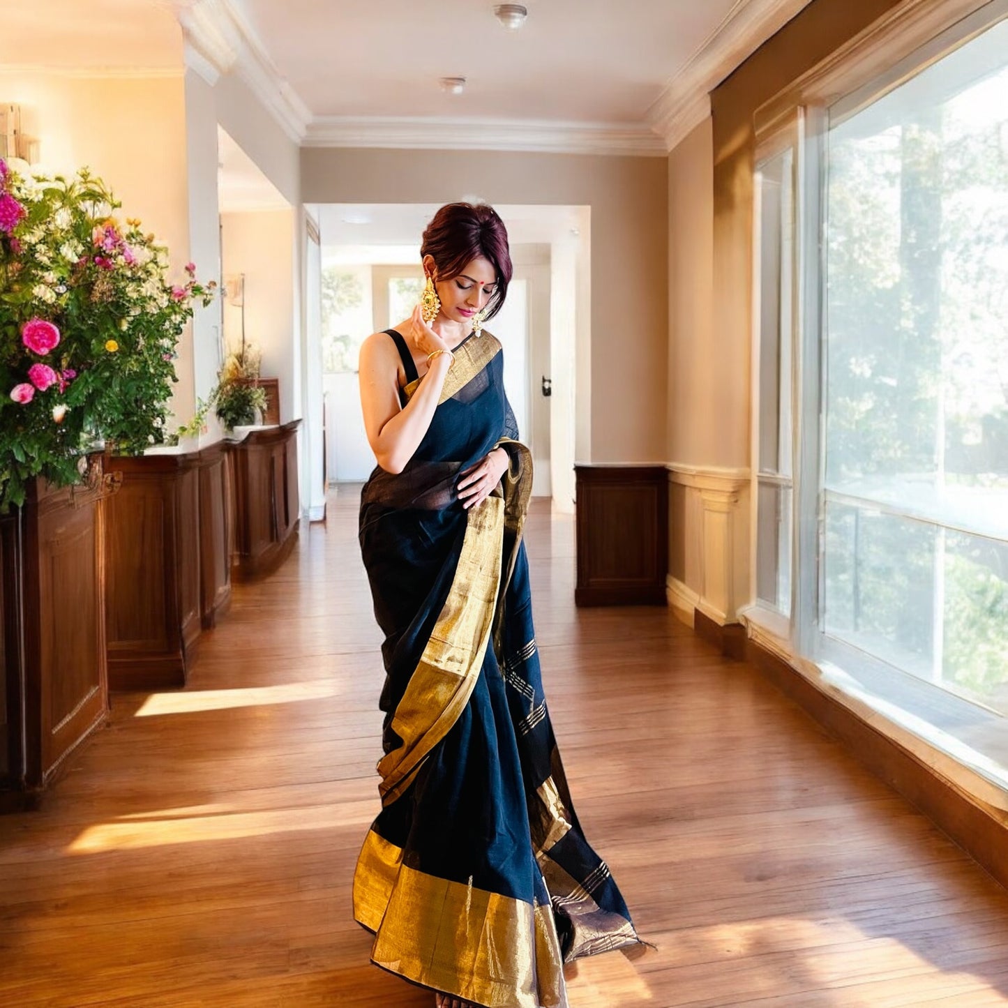 Linen - Golden Zari Saree