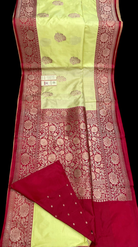 Yellow and Red Banarasi Silk Saree