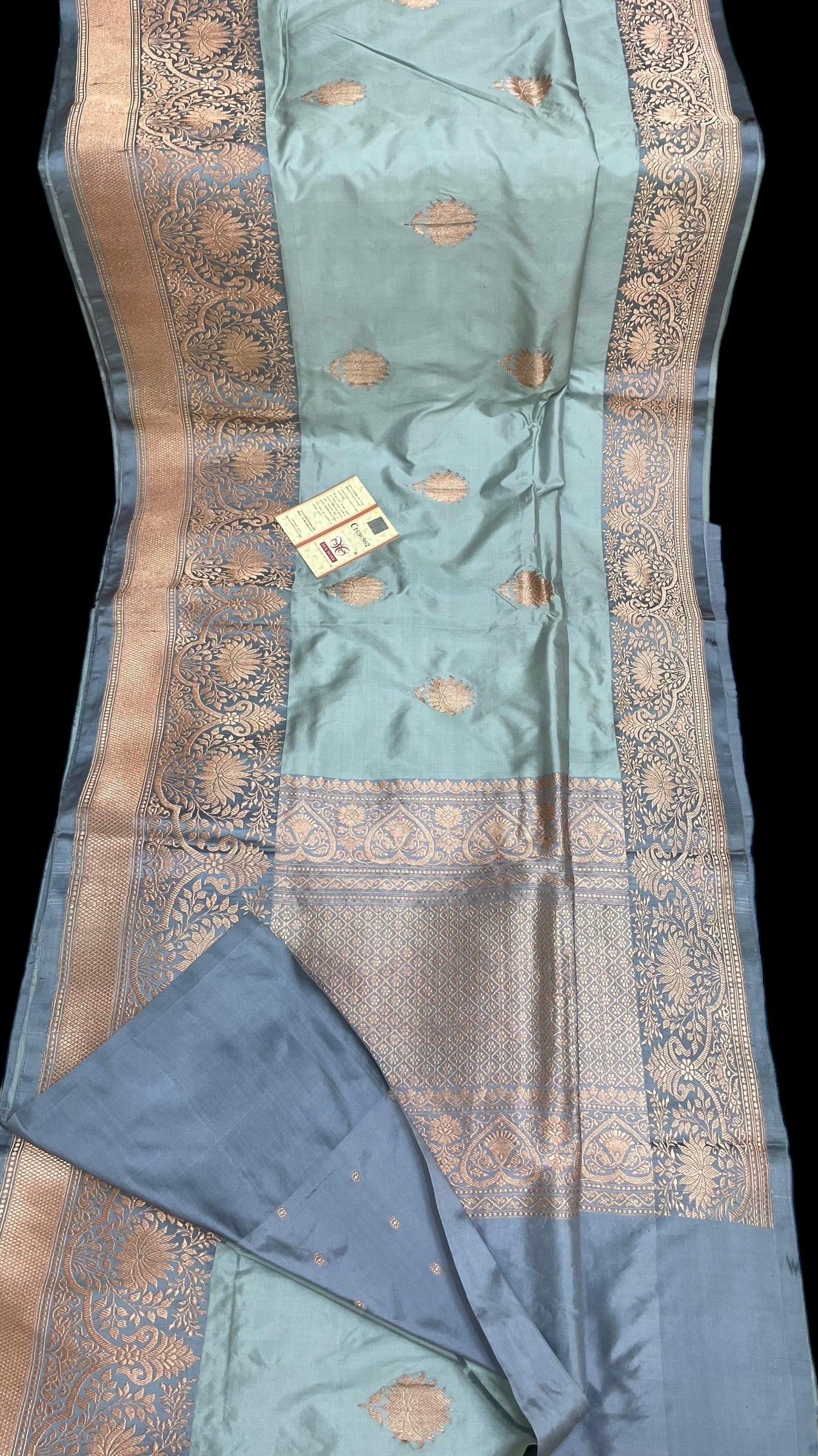 Sky Blue and Navy Banarasi Katan Silk Saree