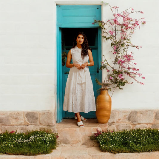 Daisy -Sleeveless Midi Dress with Belt