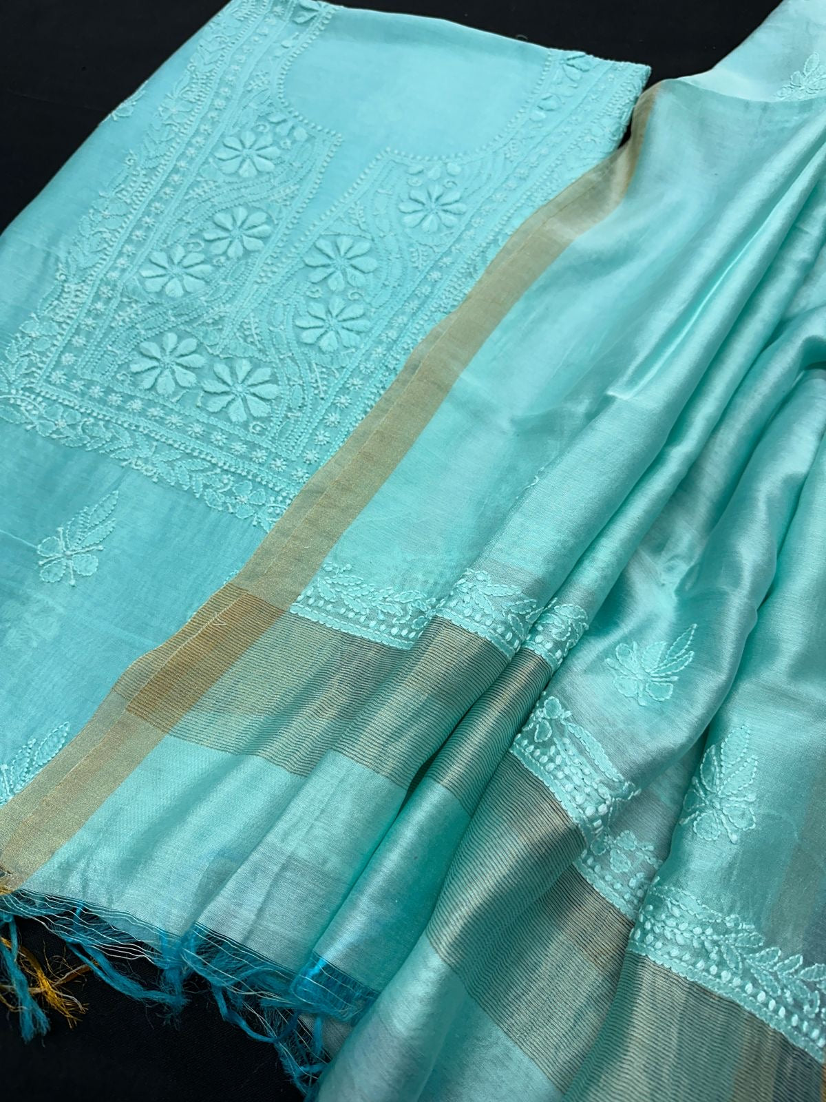 Pure Chanderi Chikankari Dress Material