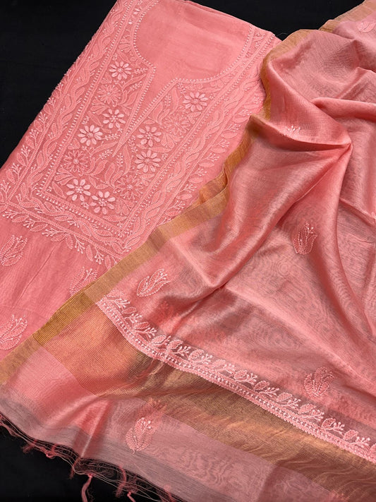 Pure Chanderi Chikankari Dress Material