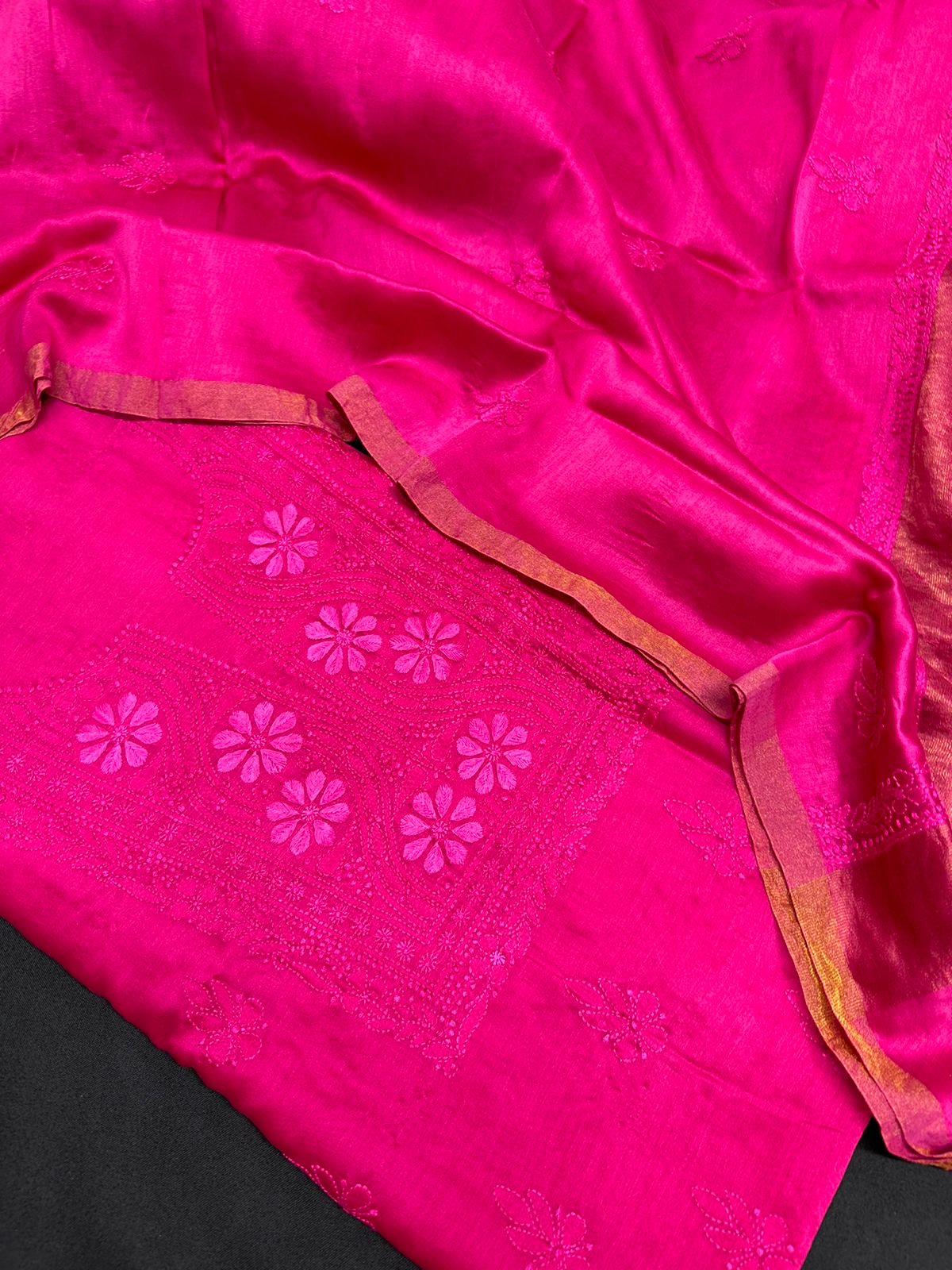 Pure Chanderi Chikankari Dress Material